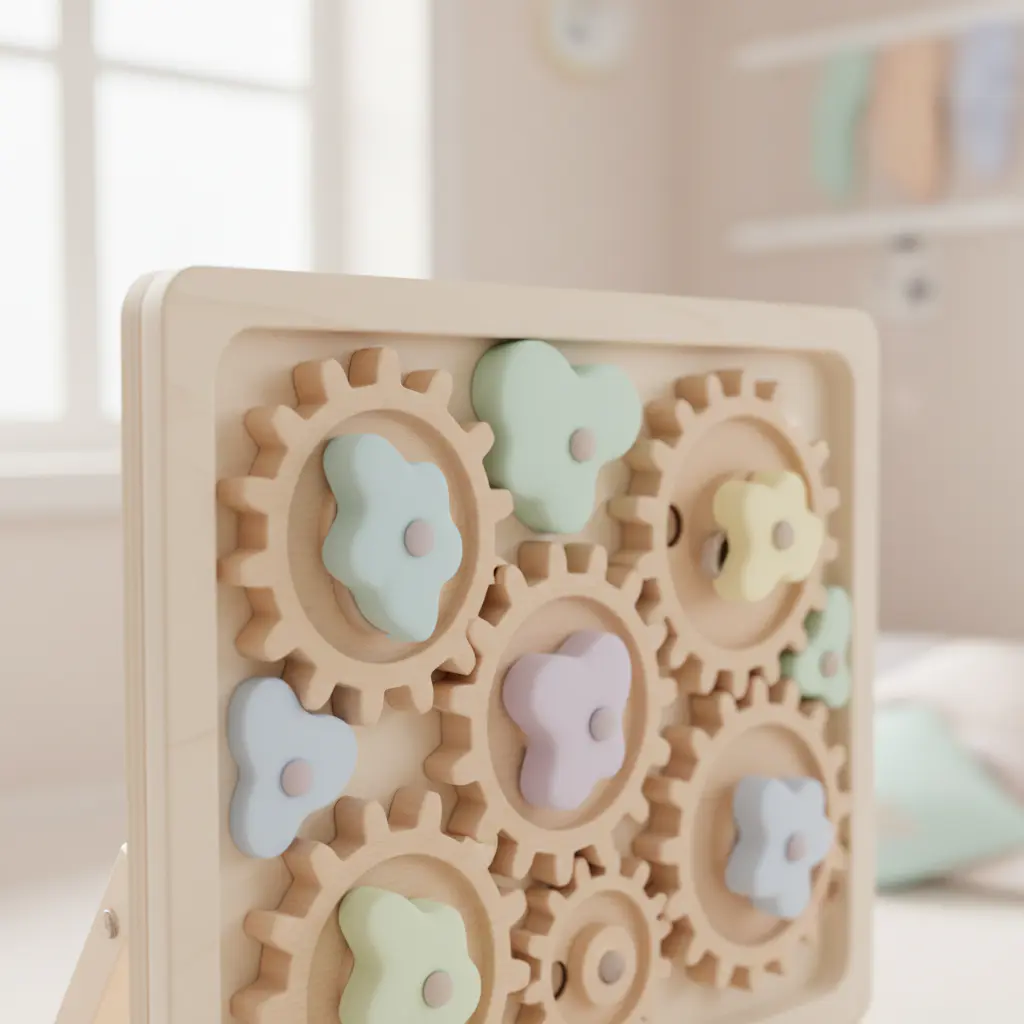 Close up of smooth wooden gears