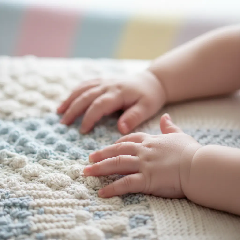 Baby hands feeling textured fabric