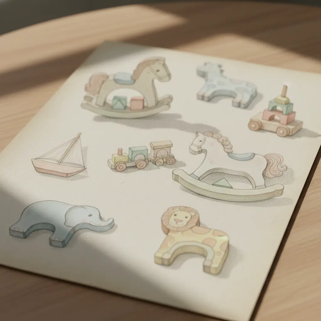 Sketches of wooden toys
