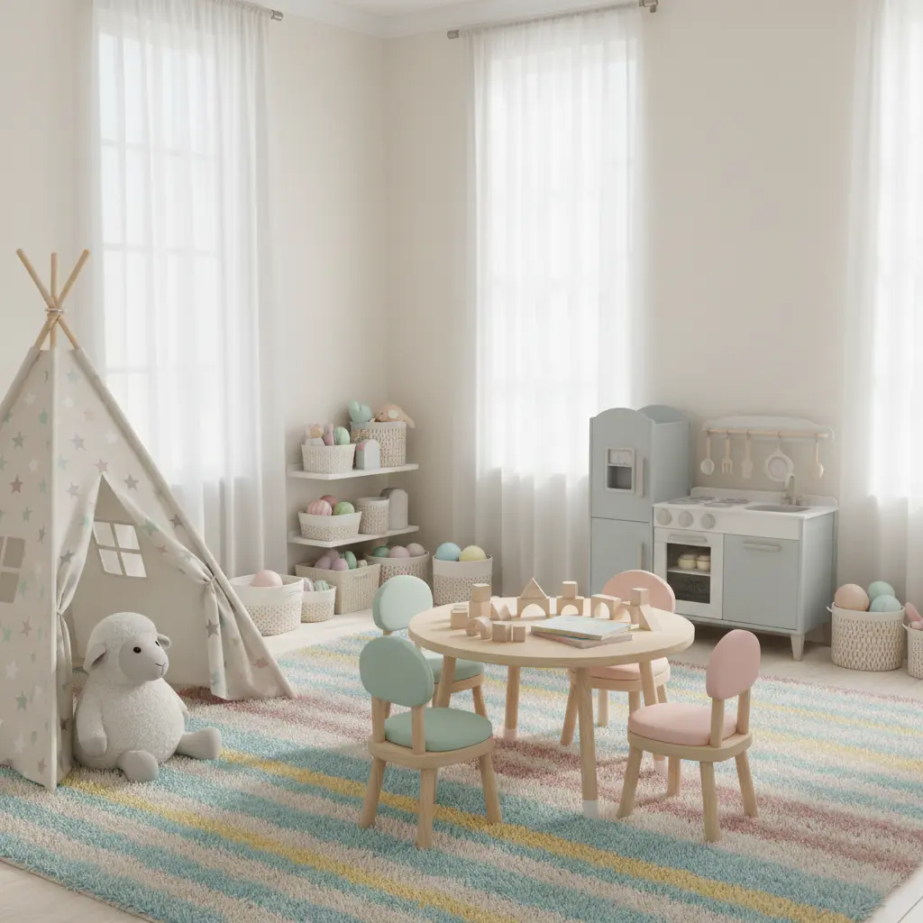 Clean, bright playroom setting