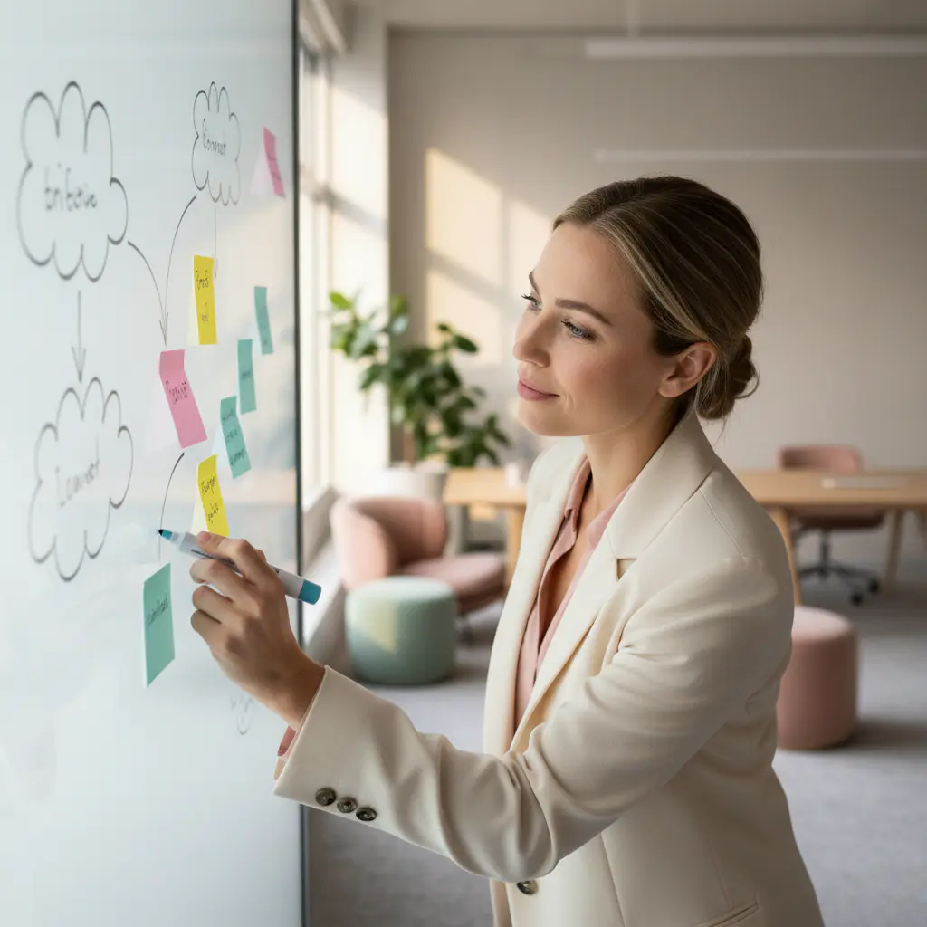 Team member working on a board