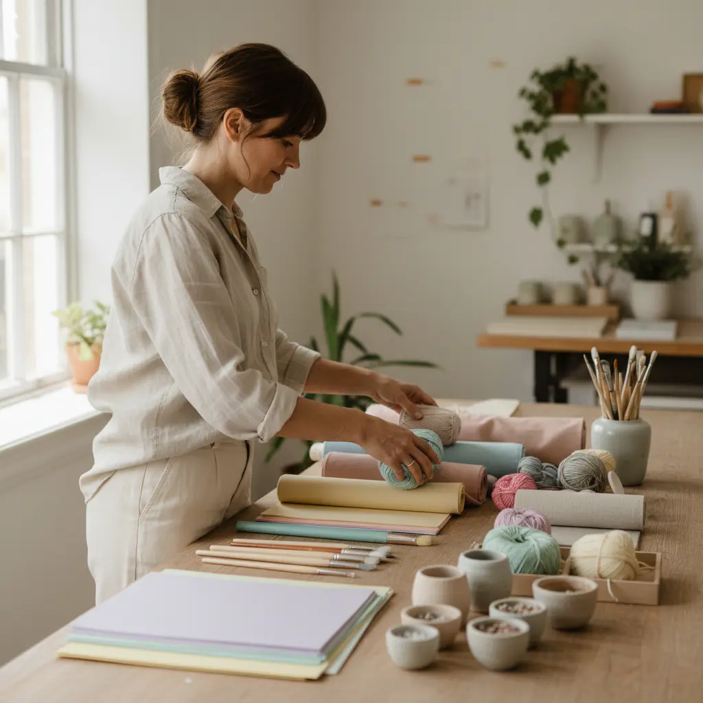 Team member organizing materials